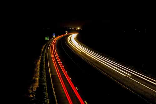 Picture 3 (Night time on the road - Curves) This picture was taken with a 24/70mm lens, aperture of f22.0 and a speed of 15 seconds. ISO 4000, focal length 70mm, with a tripod.  This picture was taken at night standing on a local bridge over looking a main dual carriageway.  